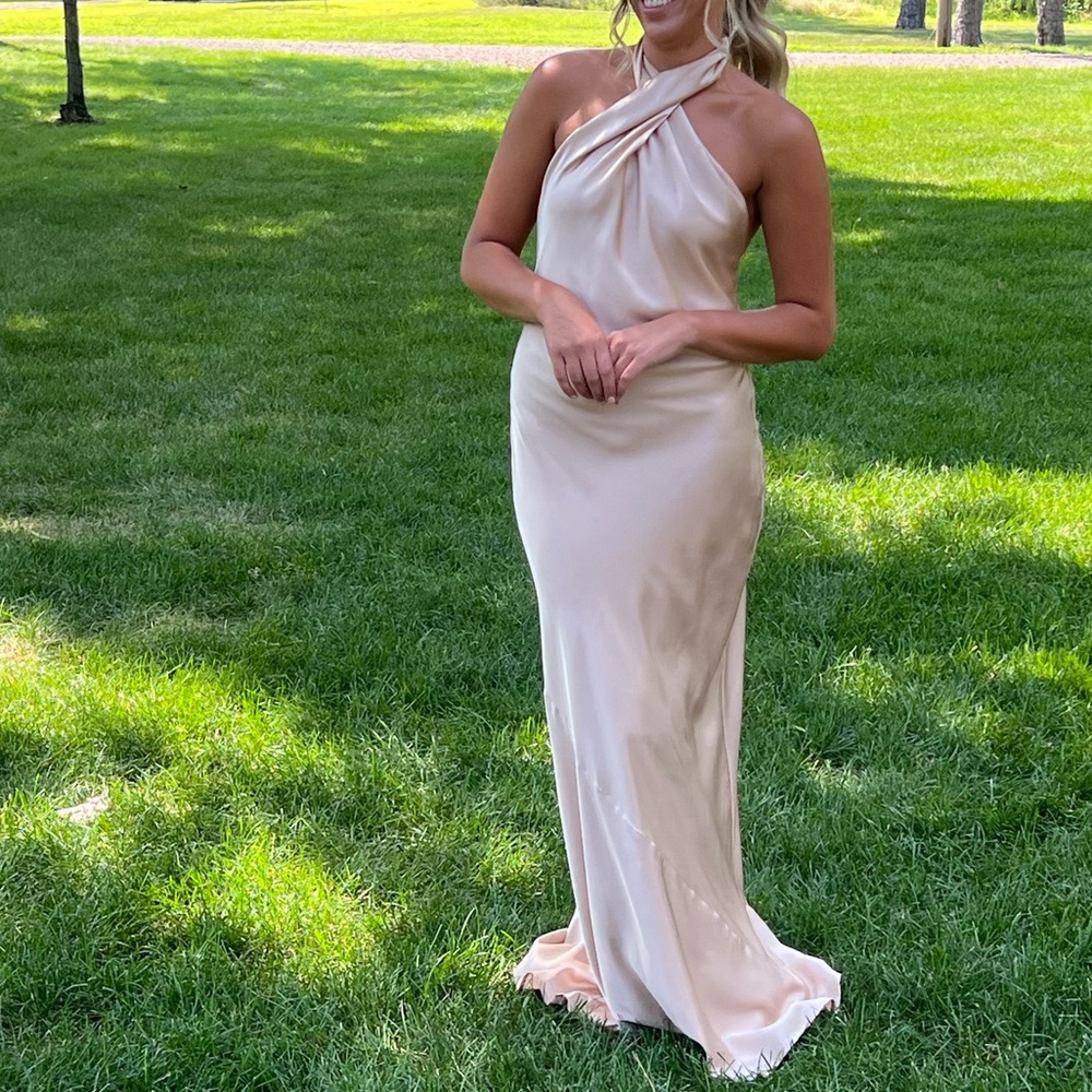 Show Me Your MuMu Jasmine Halter Maxi Dress in Champagne Luxe Satin